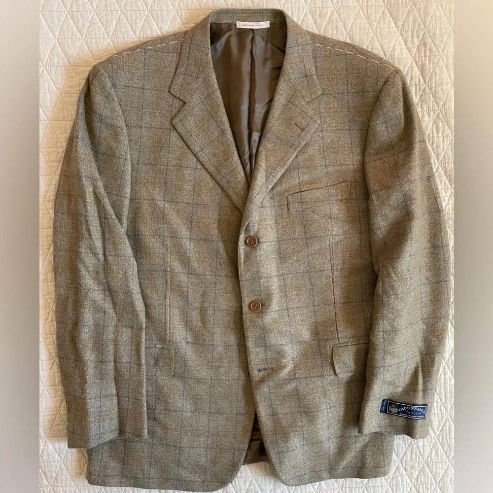 Faconnable Hand Made in Italy Vintage Check Cashmere Blend Jacket Size‎ 48 R NWT